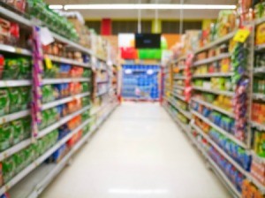 An aisle at a grocery store.