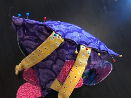 Fabric Chicken Doorstop - pin closed turning in seam allowance and legs