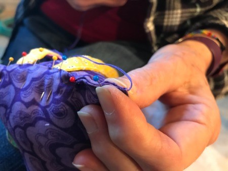 Fabric Chicken Doorstop - stitch closed using a barrel stitch up to legs, use a regular stitch, and return to barrel stitch on other side of legs