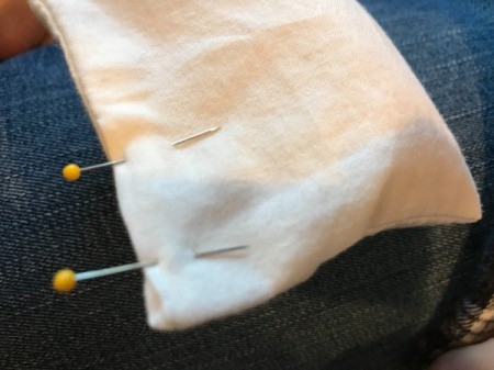 Fabric Chicken Doorstop - turn in seam allowance and pin shut