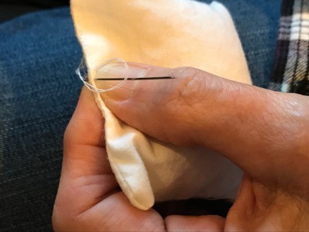 Fabric Chicken Doorstop - sew closed using a barrel stitch