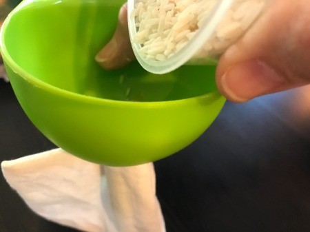 Fabric Chicken Doorstop - use a funnel to fill the insert with rice