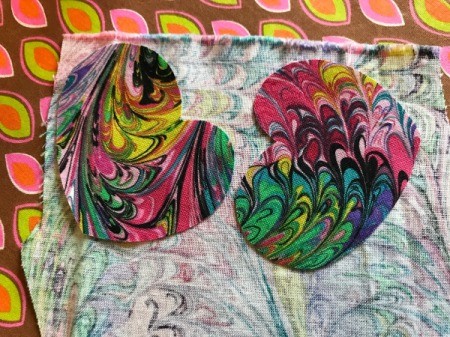 Fabric Chicken Doorstop - web side down on wrong side of wing fabric