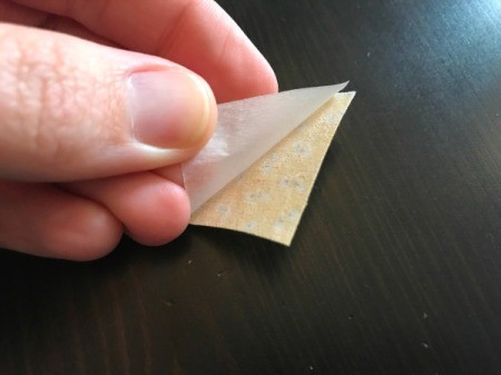 Fabric Chicken Doorstop - remove paper backing from webbing