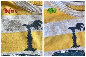 White Vinegar for Removing Sticker Residue from Clothing - before and after photo
