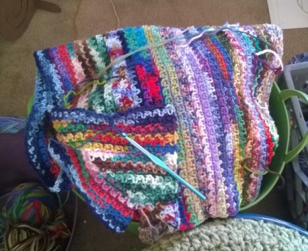 Recycled Yarn Afghan - closeup of colored of yarn