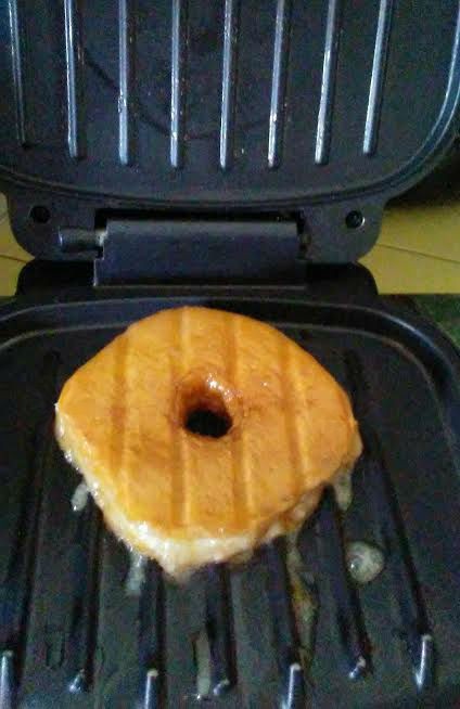 A freshly grilled glazed doughnut.