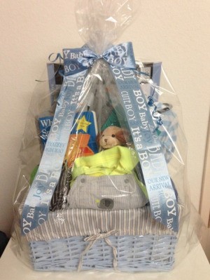 DIY Newborn Baby Gift Basket - finished basket for a boy