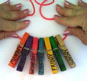 Weekday Clothespins - hang on a string or cord