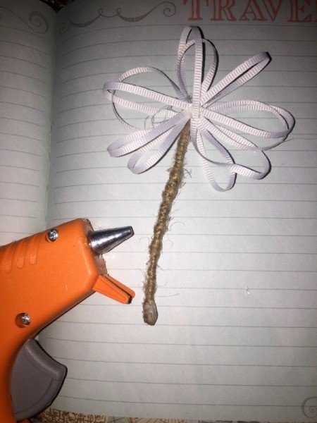 Ribbon Flowers - hot glue end of twine