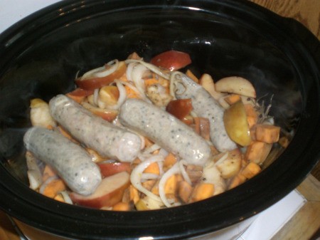 Chicken Sausage added to Pot