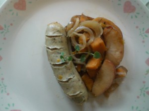 Chicken Sausage, Apple and Sweet Potato on plate