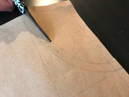 Clothespin Apron - removing portion of paper pattern to create pouch pattern