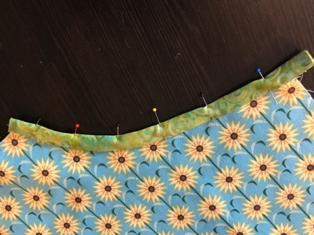 Clothespin Apron - binding turned and pinned in place