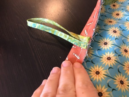 Clothespin Apron - view of the loop machine basted in place