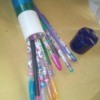 Cling Wrap Roll as Pencil Case - pencil case with spilled pens and pencils