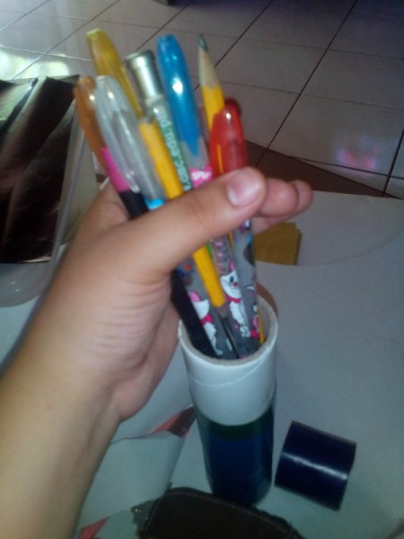 Cling Wrap Roll as Pencil Case - add pens and pencils