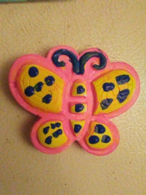 My Dollar General Butterfly - finished butterfly on fridge