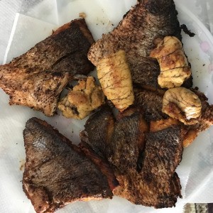 Fried Sea Bass on plate