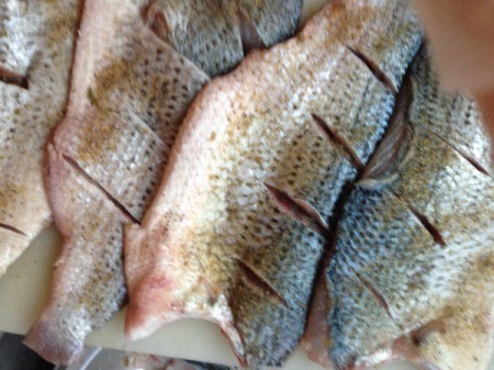 filleted and scored Sea Bass