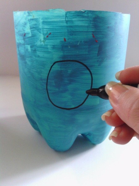 Soda Bottle Bird Feeder - draw an opening on bottom half