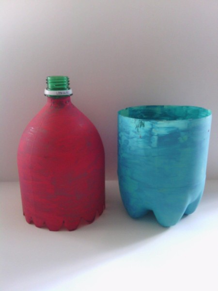 Soda Bottle Bird Feeder - top and bottom painted