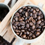 A cup of fresh coffee beans.