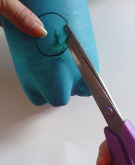 Soda Bottle Bird Feeder - cut out opening