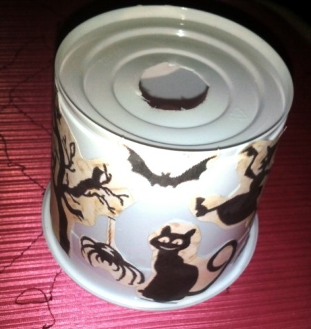 Recycled Noodle Cup Lamp - cut figures from the template and stick to the outside of the cup