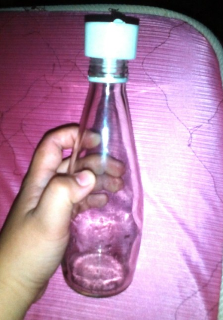 Recycled Noodle Cup Lamp - candle glued in place