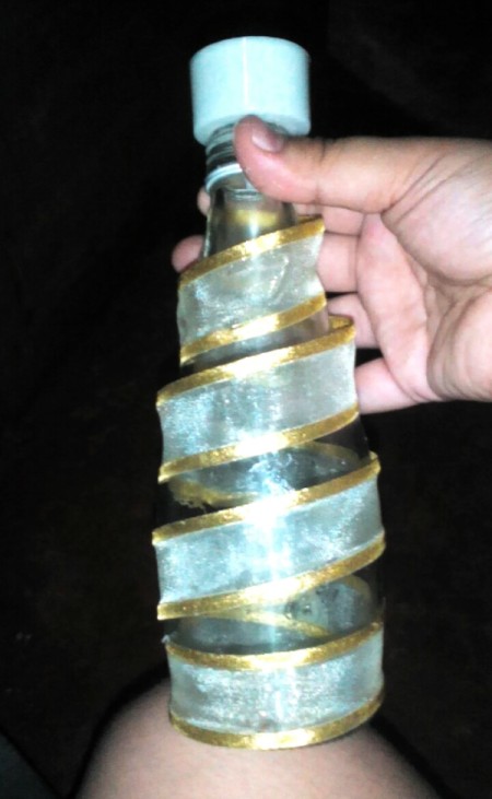 Recycled Noodle Cup Lamp - decorate bottle with ribbon