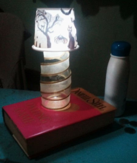 Recycled Noodle Cup Lamp - lit lamp