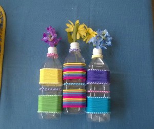 Colorful Hair Tie Vases - three finished vases lying down