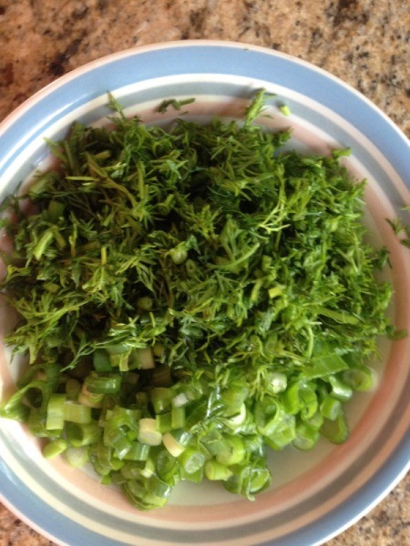 chopped green onions and dill