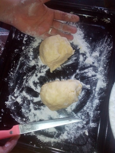 Homemade Buko Pie dough cut in half