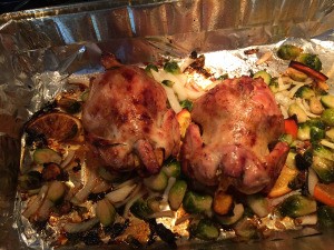 Oven Baked Stuffed Game Hen in pan