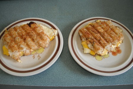 Tator Tot Breakfast Sandwiches on plates