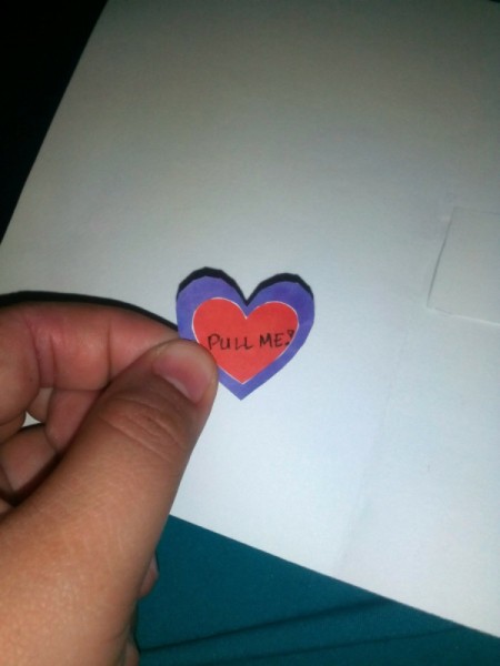 Mother's Day Surprise Greeting Card - cut out a smaller heart and write "Pull Me" on it