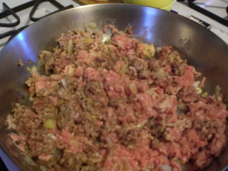 cooking ground meat in pan