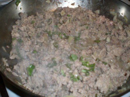 cooking ground meat in pan