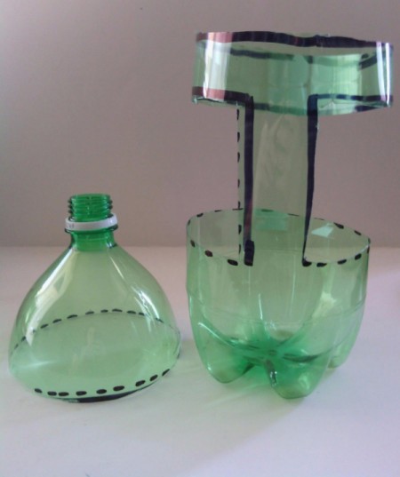 Recycled Soda Bottle Cup - view of top and bottom of cut bottle