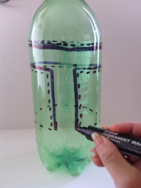 Recycled Soda Bottle Cup - mark dashed cutting lines