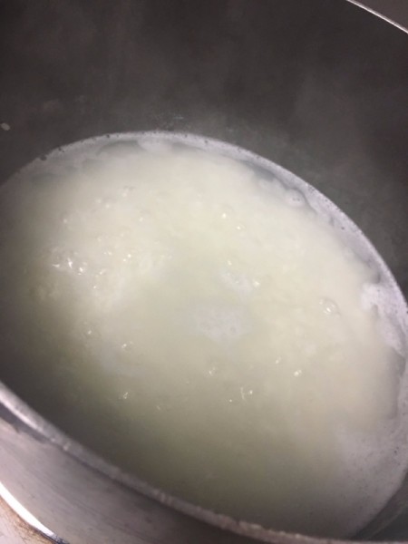 Rice cooking in pan
