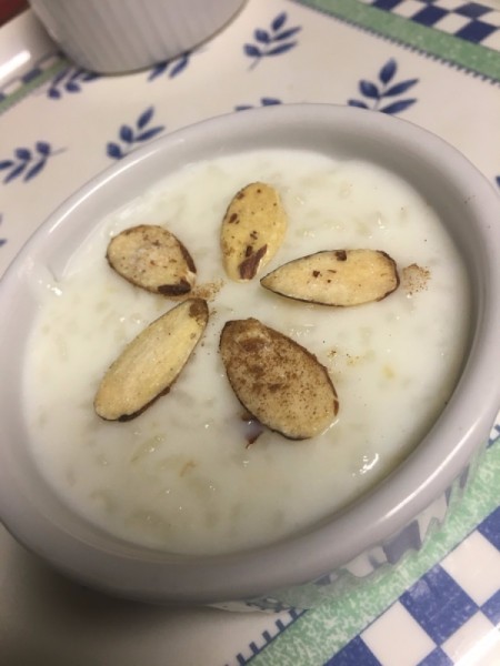 sliced almonds on Rice Pudding