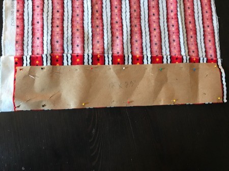 Book Pocket Pillow - pin your paper handle template to the fabric on the fold