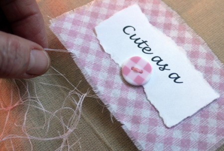 New Baby Greetings Card - fray the edge of the fabric