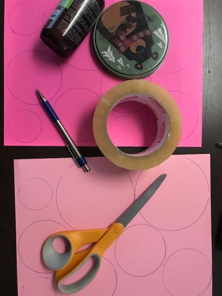 Hanging Floral Heart - circles on various shades of pink paper