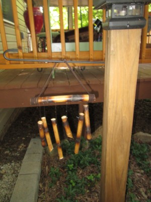 Making A Bamboo Wind Chime - closeup of hanging wind chime