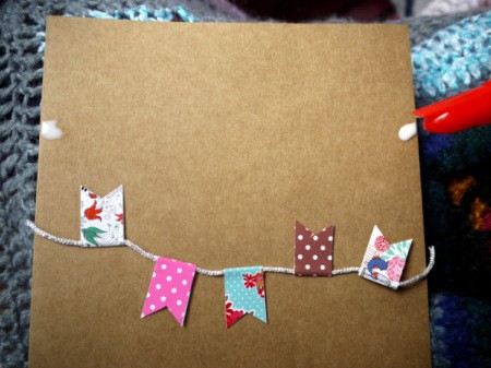 Bunting Greetings Card - glue the ends of the cord to the card