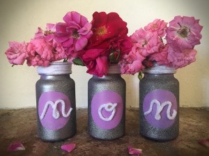Mother's Day Pill Bottle Vases - painted bottles with flowers inside